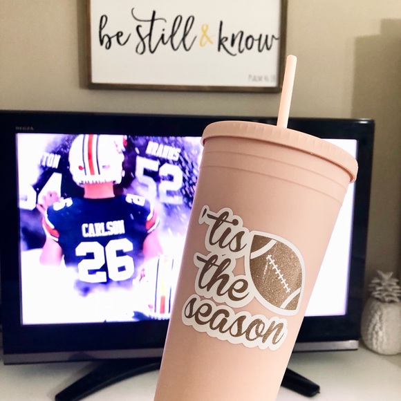 NEW - 32oz Tis The Season Glitter Football Tumbler - Picture 3 of 4